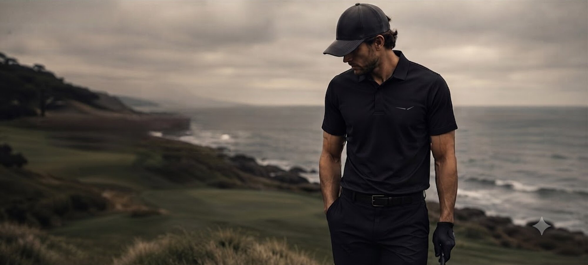 Penrose player standing above a coastal links